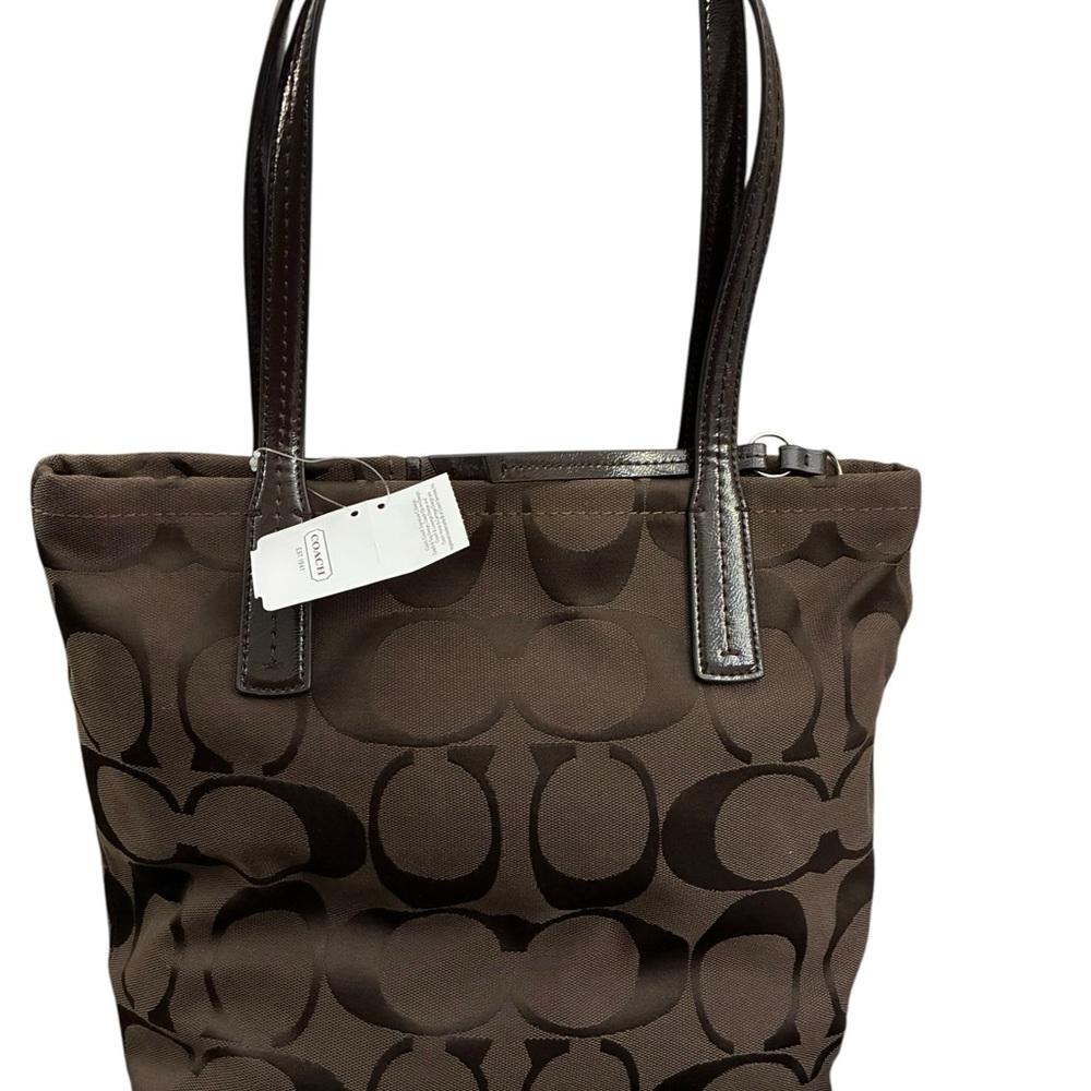 NWT Coach Chocolate Brown Signature Stripe Tote - Picture 2 of 8